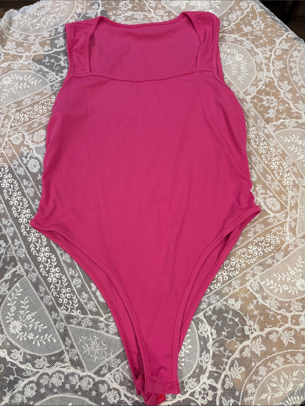 SHEIN Bright Pink Ribbed Girls One-Piece Bodysuit